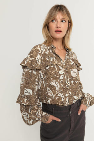 gebloemde blouse van viscose camel/ivoor