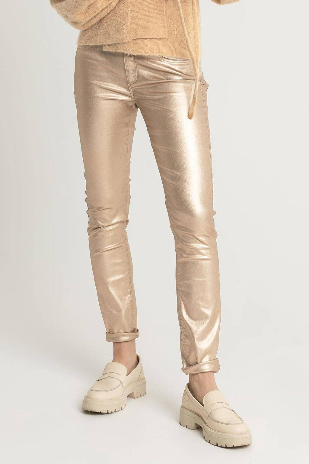 Expresso coated slim jeans champagne/witgoud