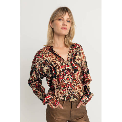 Expresso blouse met all over print bruin/camel/ivoor/rood