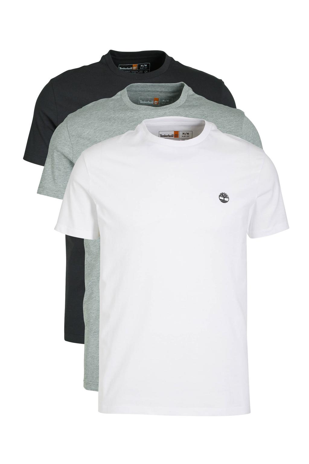 Set van 3 grijze heren Timberland T-shirt van katoen met effen, korte mouwen en ronde hals