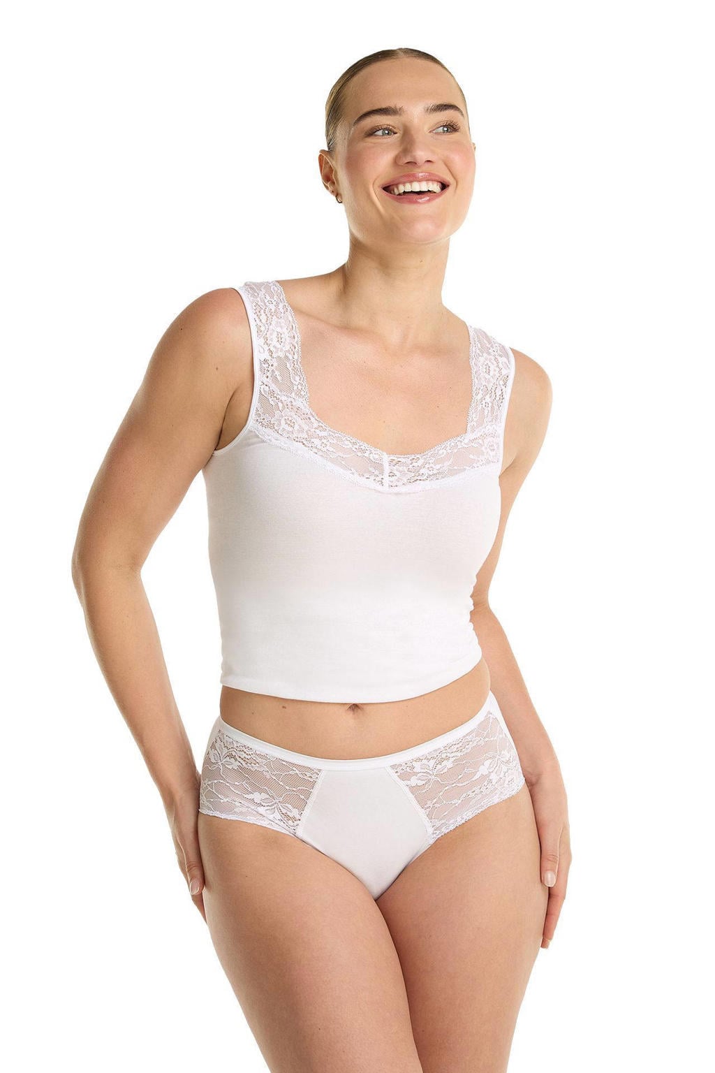 ten Cate Basic midislip met kant wit