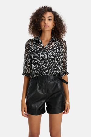 semi-transparante blouse Graphic Chiffon met grafische print zwart/wit
