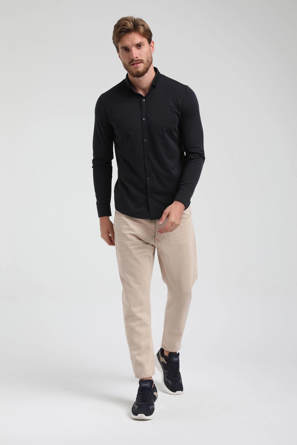 GABBIANO slim fit overhemd donkerblauw