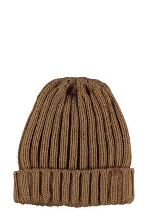 rib gebreide muts camel