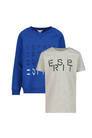 sweater + T-shirt hardblauw/grijs melange
