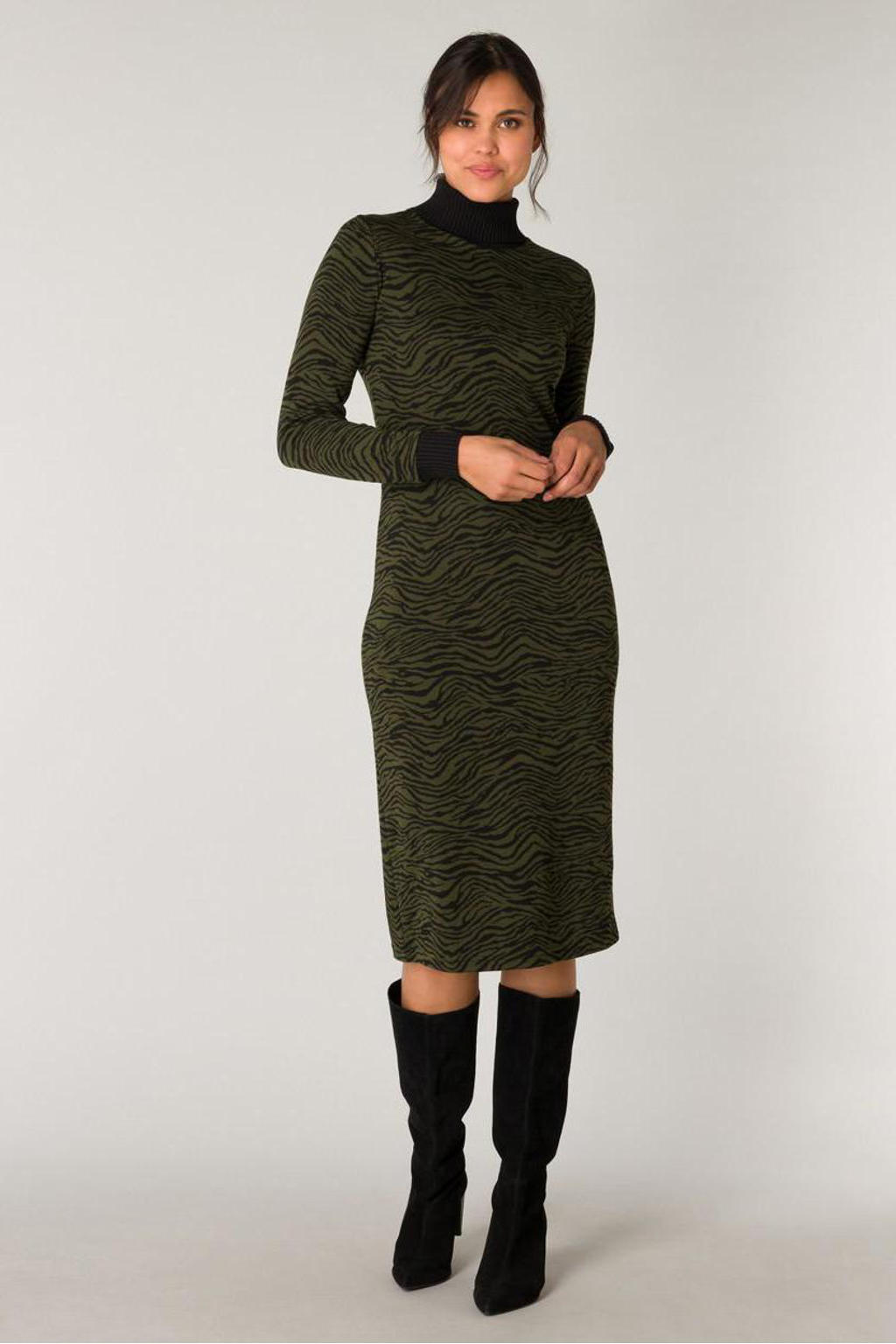 Yest gebreide jurk met dierenprint army green/black