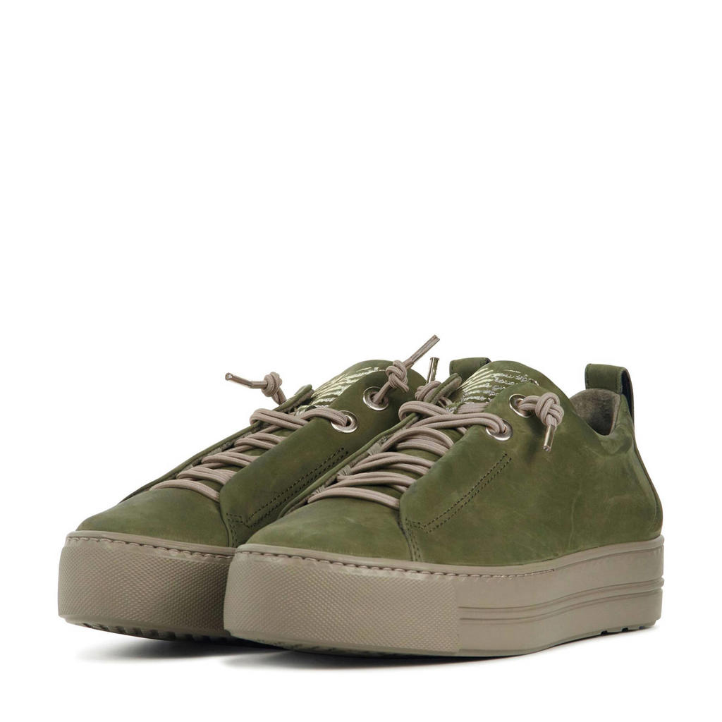 Paul Green 5017 nubuck plateau sneakers olijfgroen wehkamp