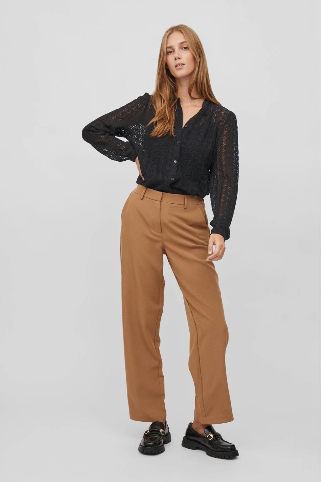 VILA geweven blouse VICHIKKA met kant zwart