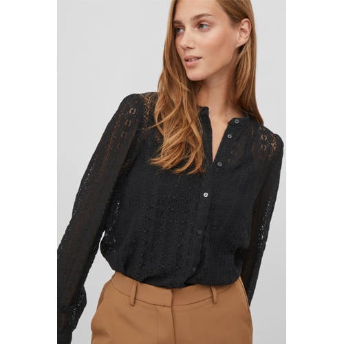 VILA geweven blouse VICHIKKA met kant zwart afbeelding