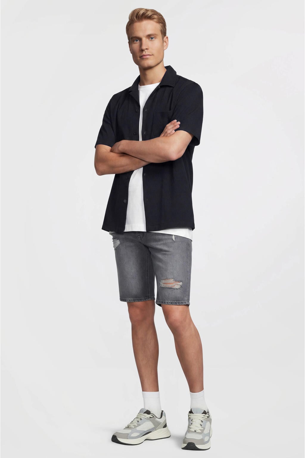 Anytime denim short grijs