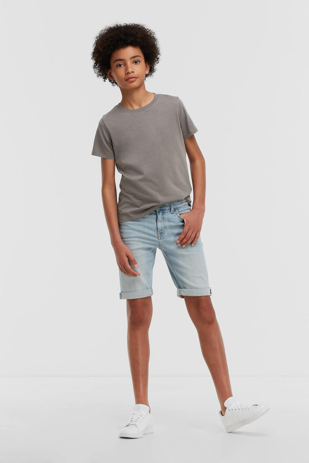 Light blue denim jongens Anytime short van katoen met regular fit, regular waist, rits- en knoopsluiting en effen