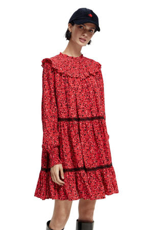 jurk met panterprint en kant rood