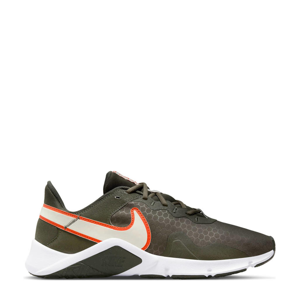 Kaki, ecru en oranje heren Nike Legend Essential 2 fitness schoenen van mesh met veters