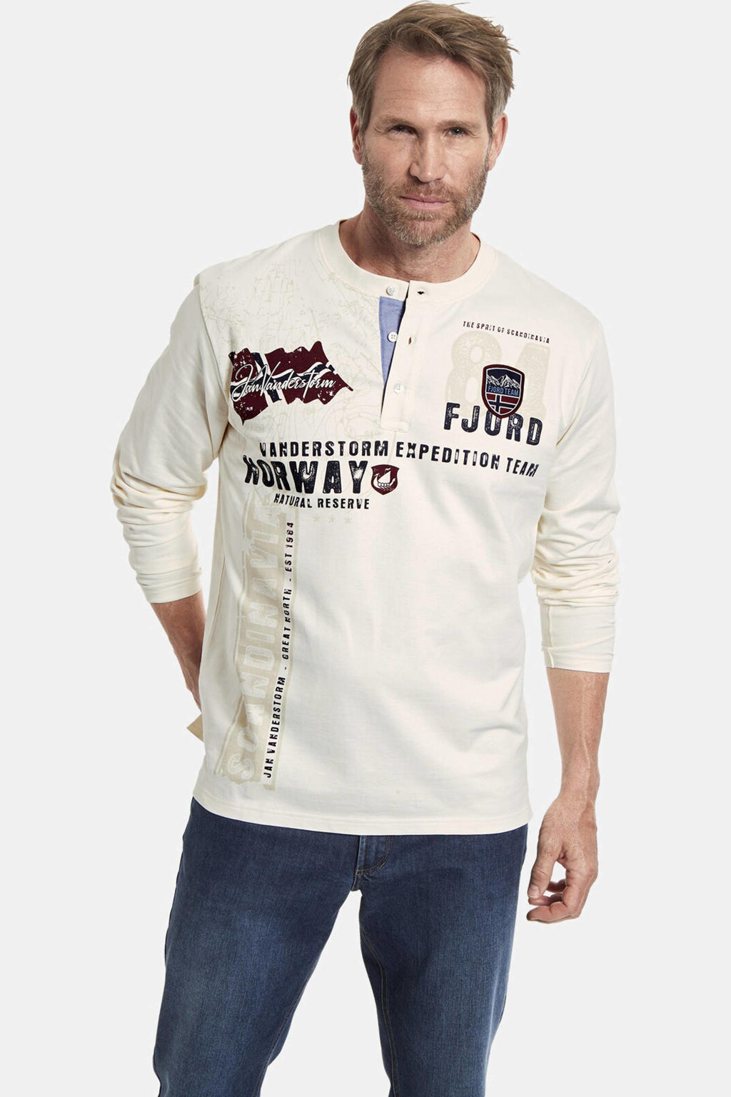 Jan Vanderstorm sweater FIONN Plus Size met printopdruk wit