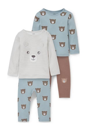   pyjama - set van 2 wit/blauw/bruin
