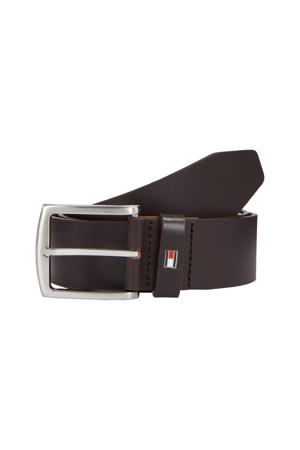 leren riem met logo bruin