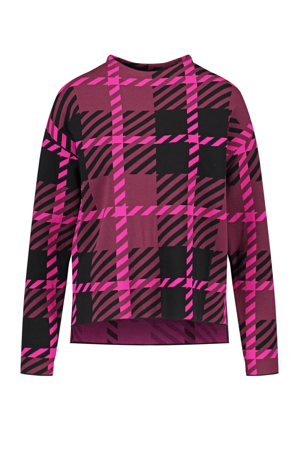 Roze en zwarte dames Gerry Weber trui van viscose met all over print, lange mouwen en ronde hals