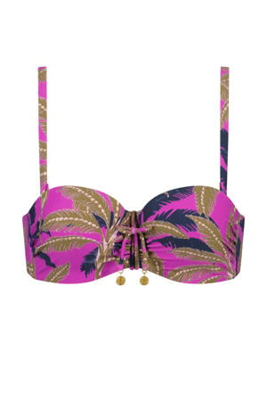 voorgevormde strapless bandeau bikinitop Palm Springs fuchsia/olijfgroen