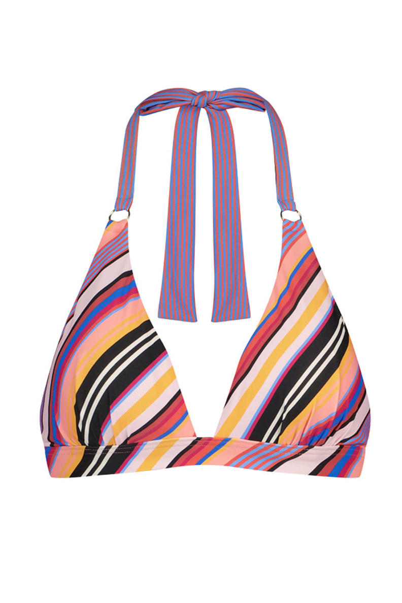 Cyell halter bikinitop Juicy Stripe roze/oranje/blauw