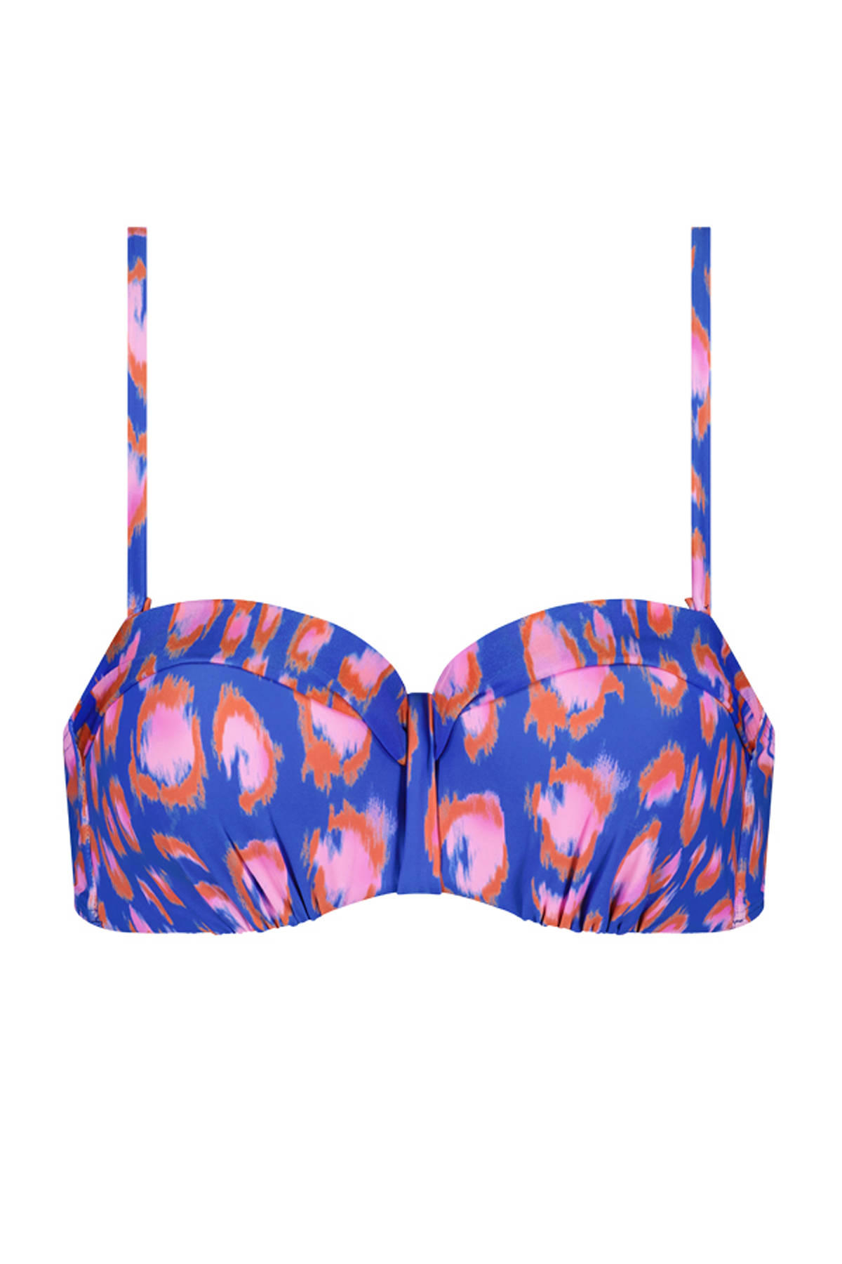Cyell strapless bandeau bikinitop Sneaky Leopard blauw
