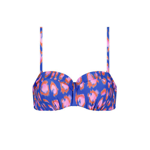 Cyell voorgevormde strapless bandeau bikinitop Sneaky Leopard blauw/roze