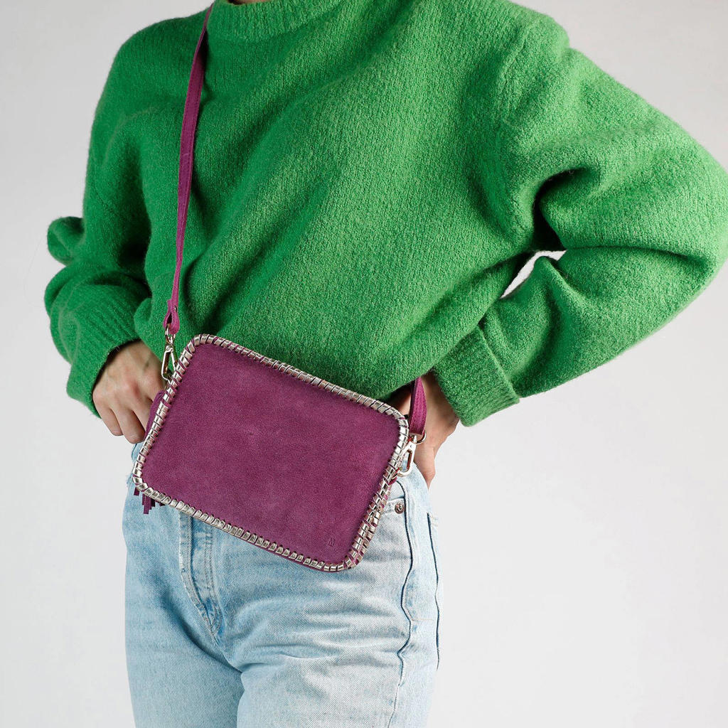 Manfield suède crossbody tas paars wehkamp