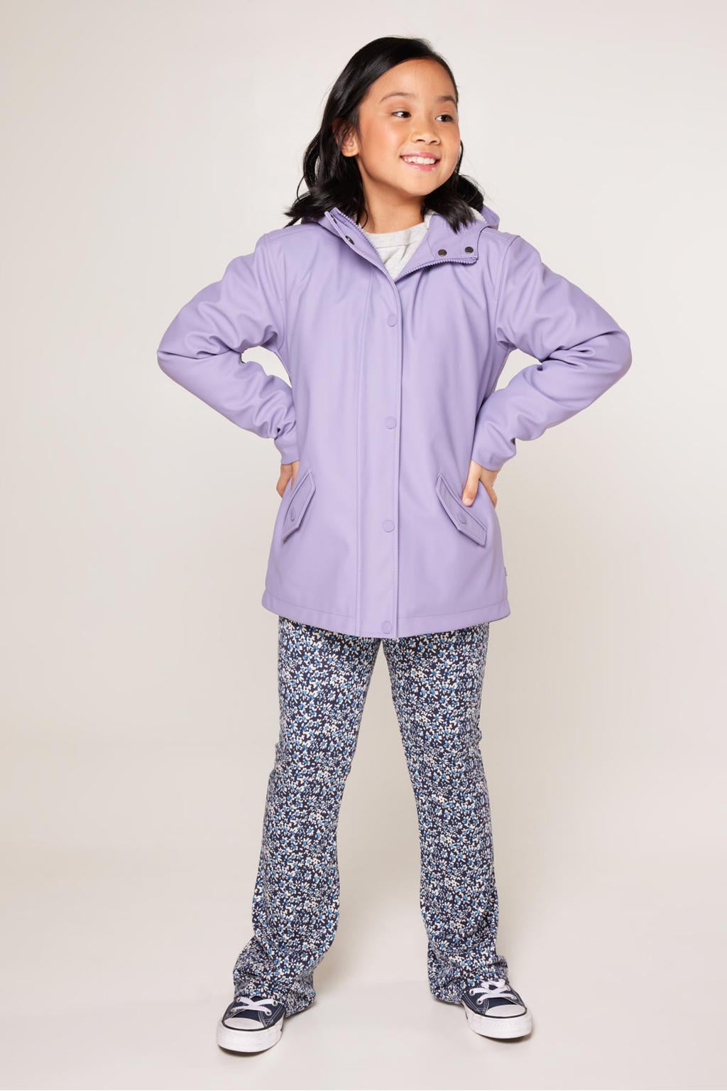 Lilakleurige meisjes America Today unisex regenjas Janice Teddy JR van polyamide met effen, lange mouwen, capuchon en ritssluiting