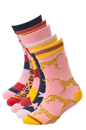 sokken met all-over print - set van 5 lichtroze/multi