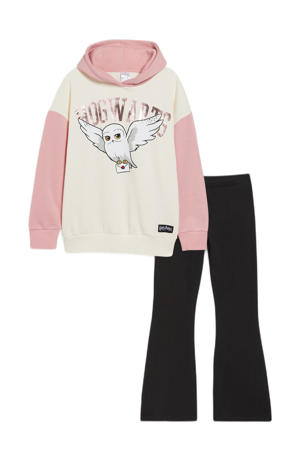 hoodie Harry Potter + flared broek roze/wit/zwart
