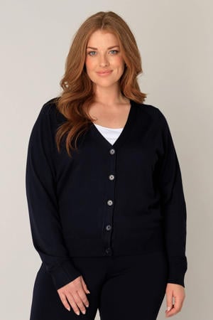 fijngebreid vest Yvonne donkerblauw