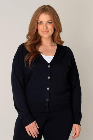 fijngebreid vest Yvonne donkerblauw