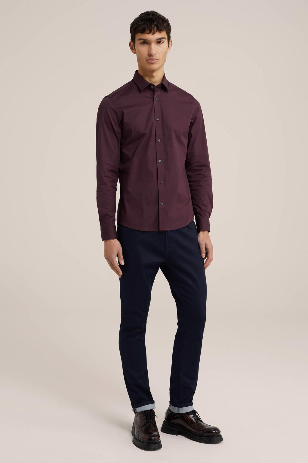 WE Fundamentals slim fit overhemd burgundy
