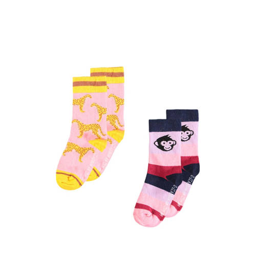 Me & My Monkey sokken met all-over print - set van 2 lichtroze