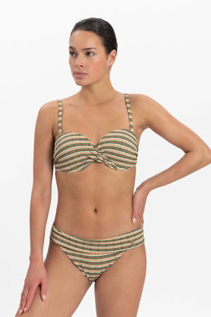 gestreept omslag bikinibroekje met textuur bruin/groen/wit