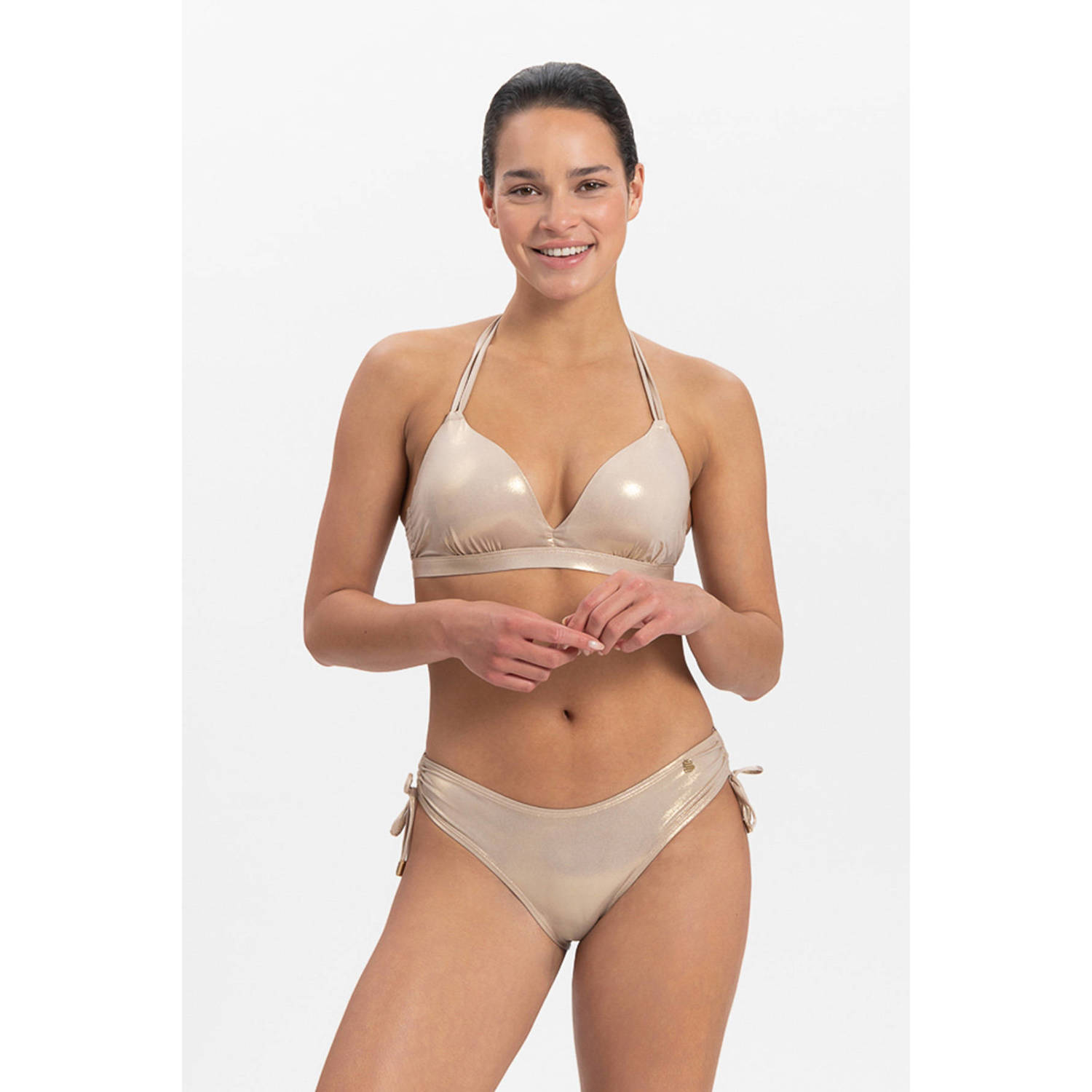 Beachlife strik bikinibroekje metallic champagne