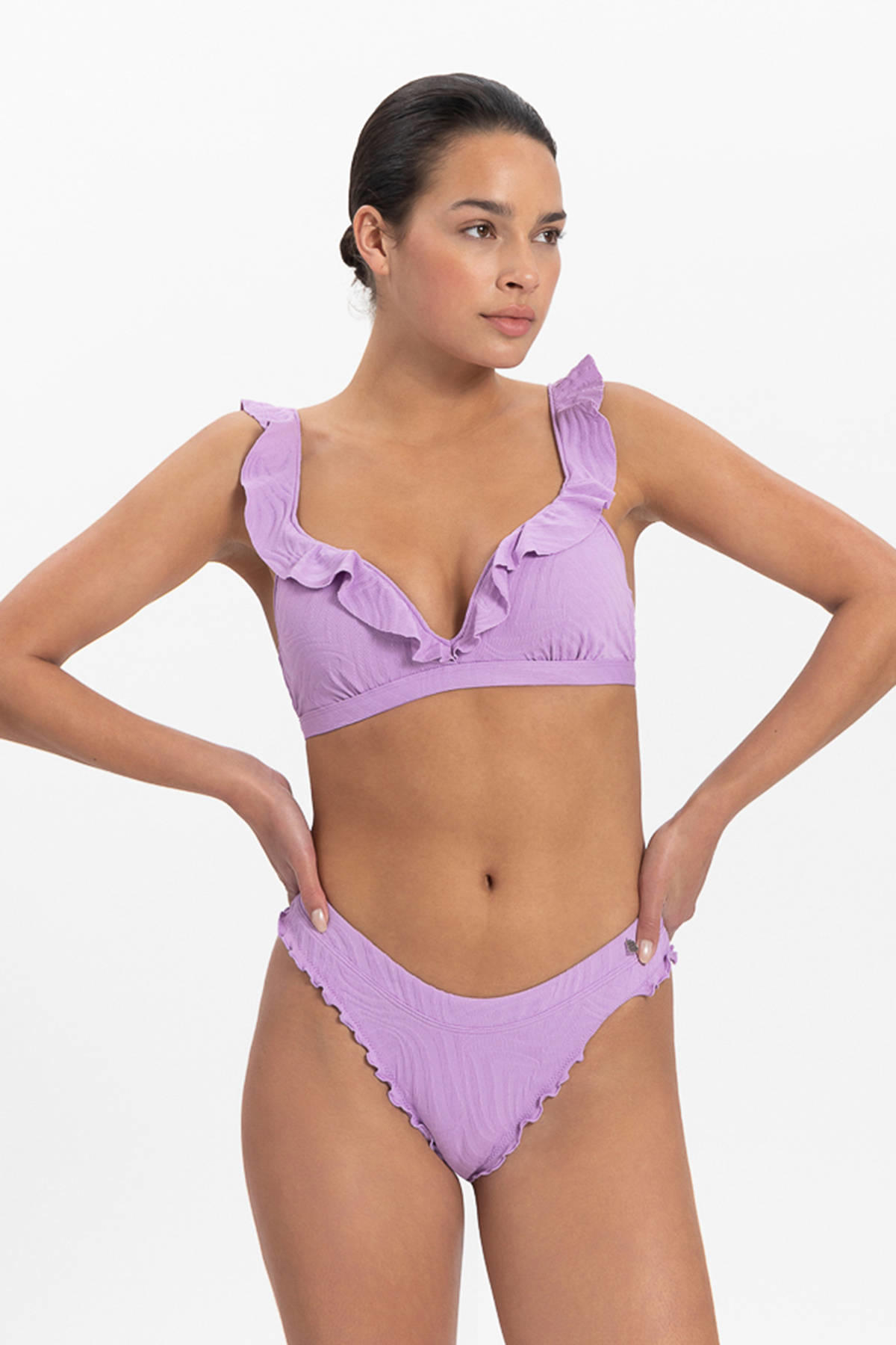 Beachlife voorgevormde beugel bikinitop met ruches en textuur paars