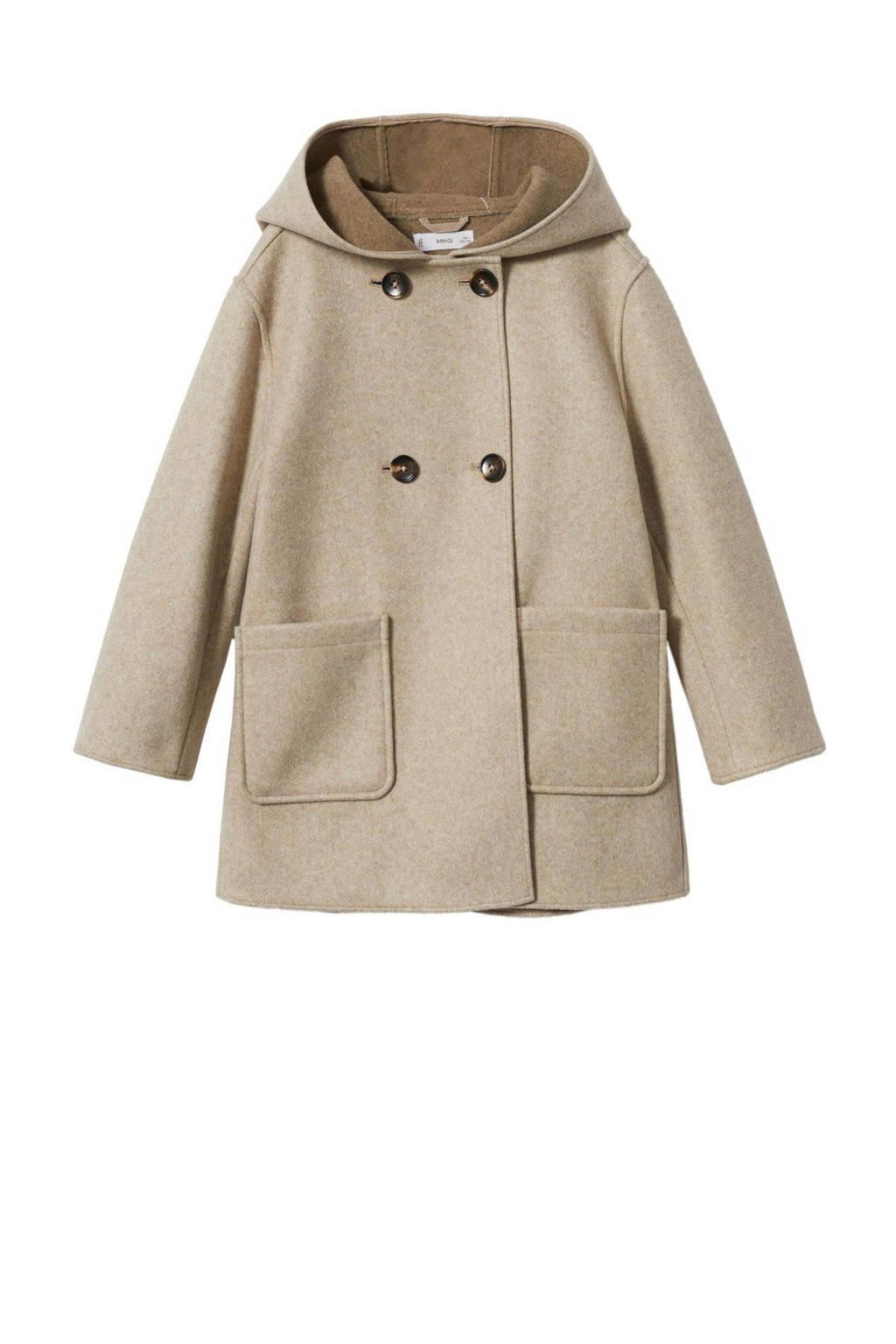 Beige meisjes Mango Kids winterjas van polyester met lange mouwen, capuchon en double breasted sluiting