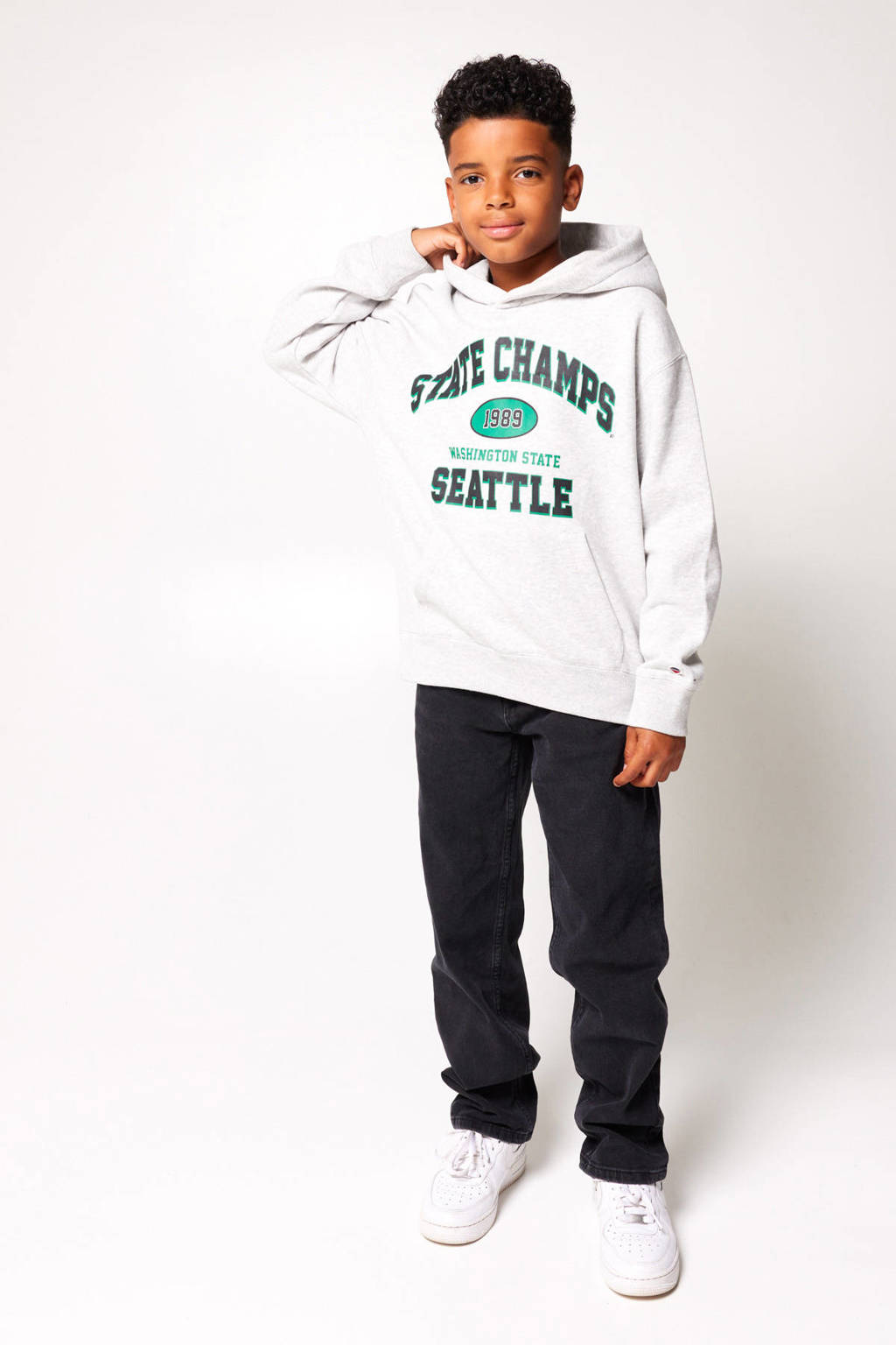 America Today Junior hoodie Stetson  met printopdruk grijs/groen