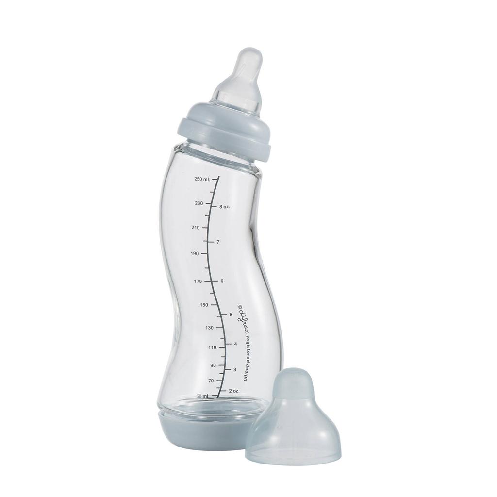 Difrax Natural Glazen S-Babyfles Anti Koliek - 250 ml - Lichtblauw - Anti Colic tegen krampjes