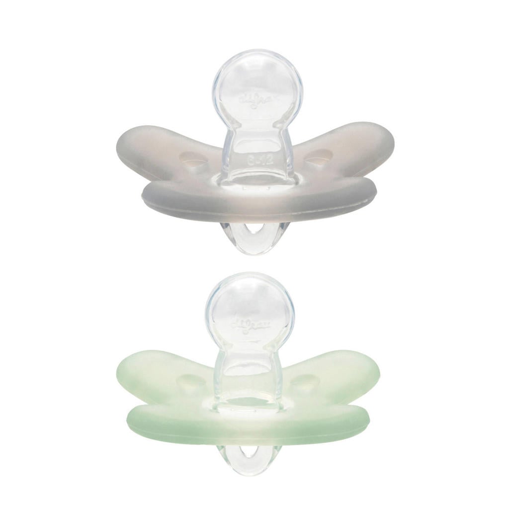Difrax Natural Siliconen Fopspeen - Grijs + Groen - 6-18 maanden (2 stuks)