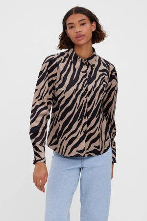 blouse VMIDA met zebraprint zand/zwart