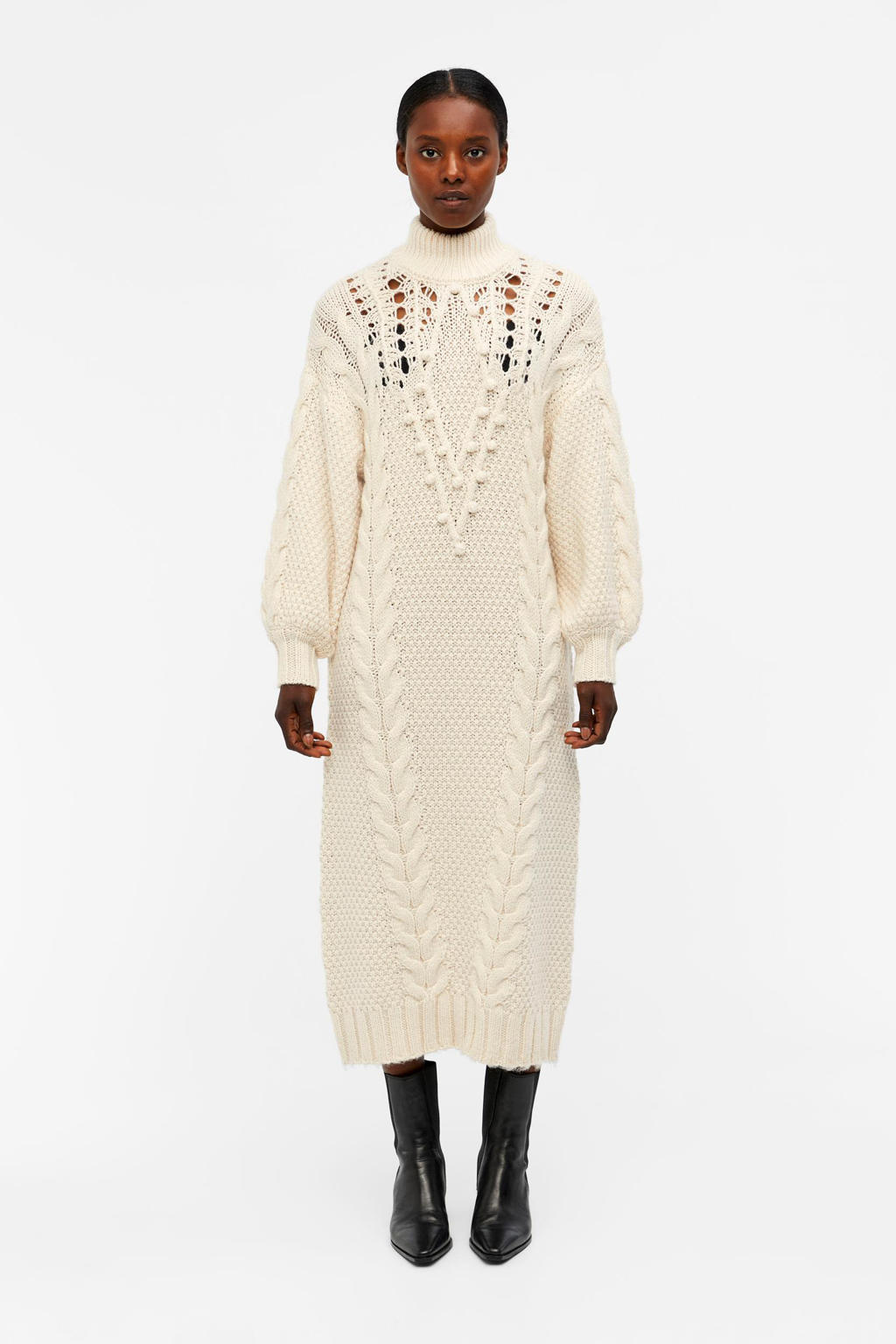 OBJECT grofgebreide jurk OBJALISON van gerecycled polyester zand