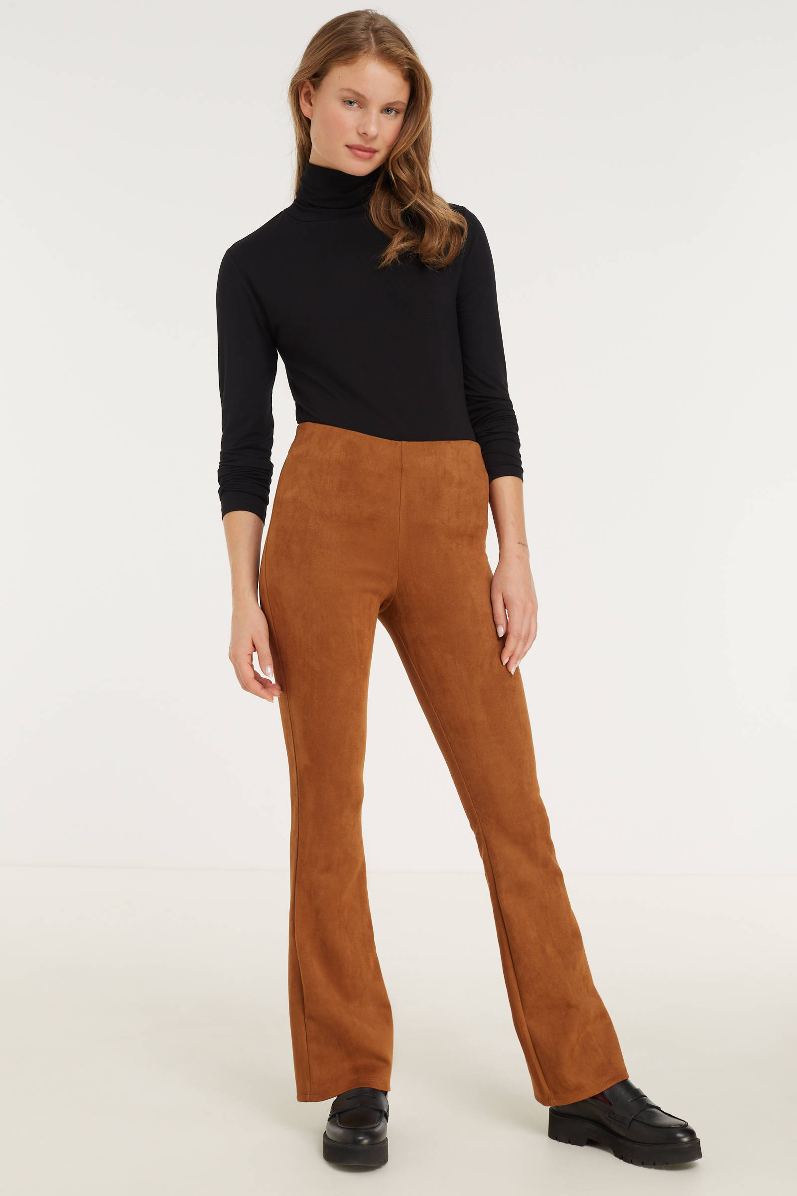 anytime suedine flared broek bruin | wehkamp