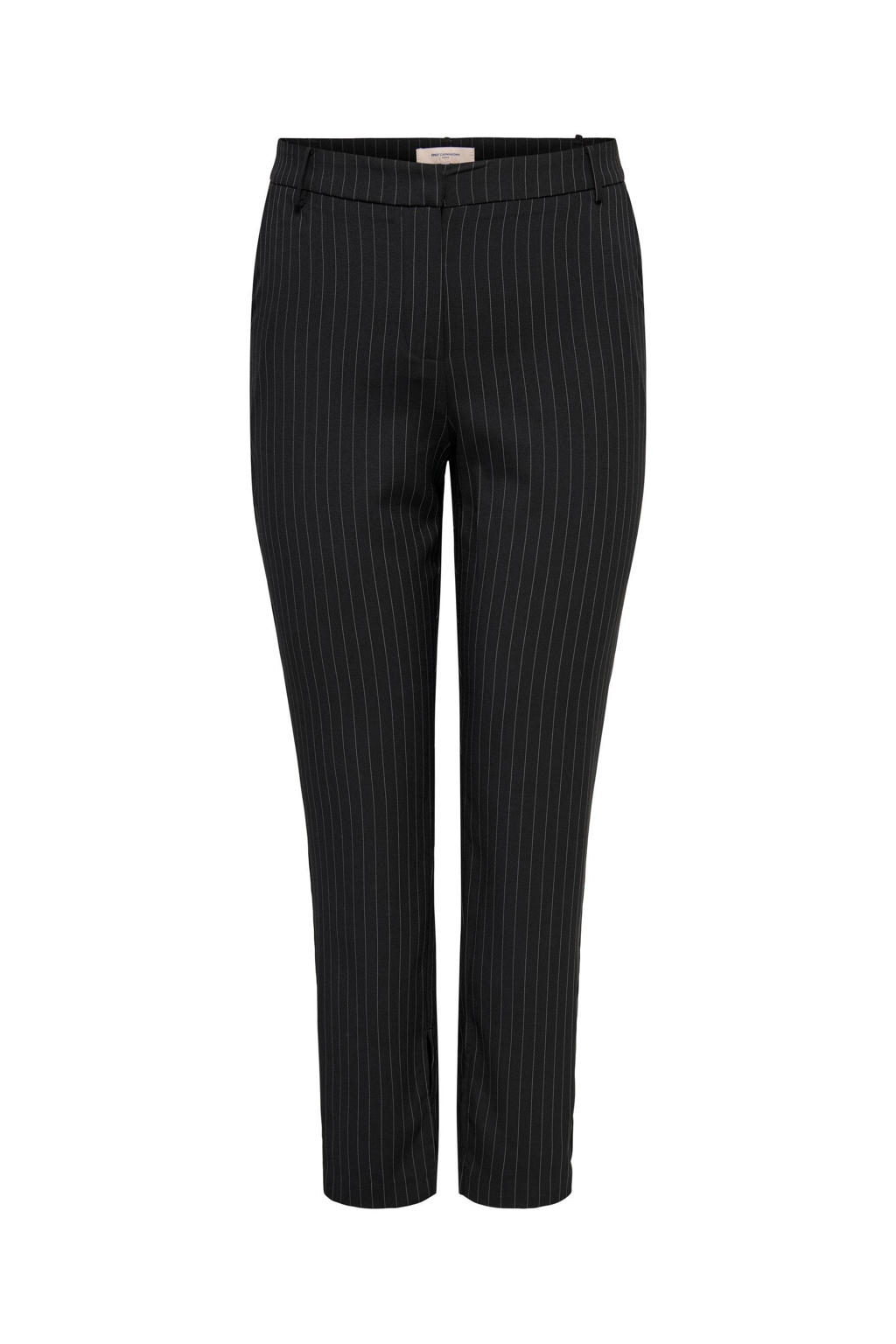 Zwarte dames ONLY CARMAKOMA high waist slim fit broek met krijtstreepprint