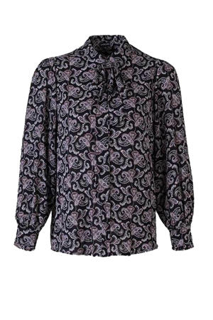 blouse Marlon met paisleyprint zwart/zand