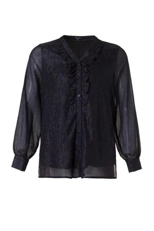 semi-transparante blouse Molly met ruches zwart