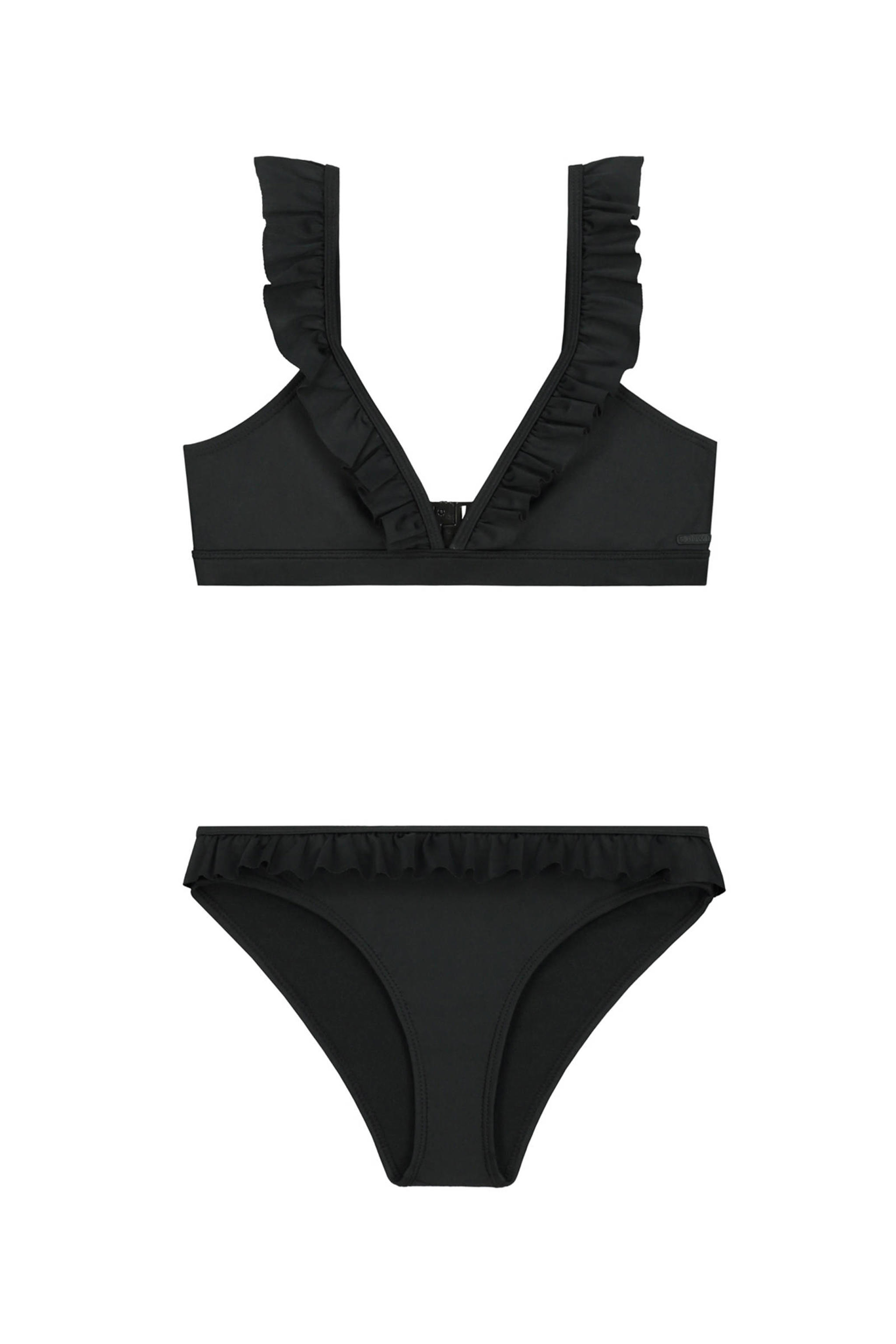 Shiwi triangel bikini Bella met ruches zwart wehkamp