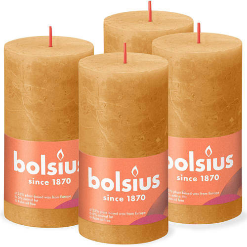 Bolsius - Rustieke Kaars - 4 Stuks - Geel - 13cm