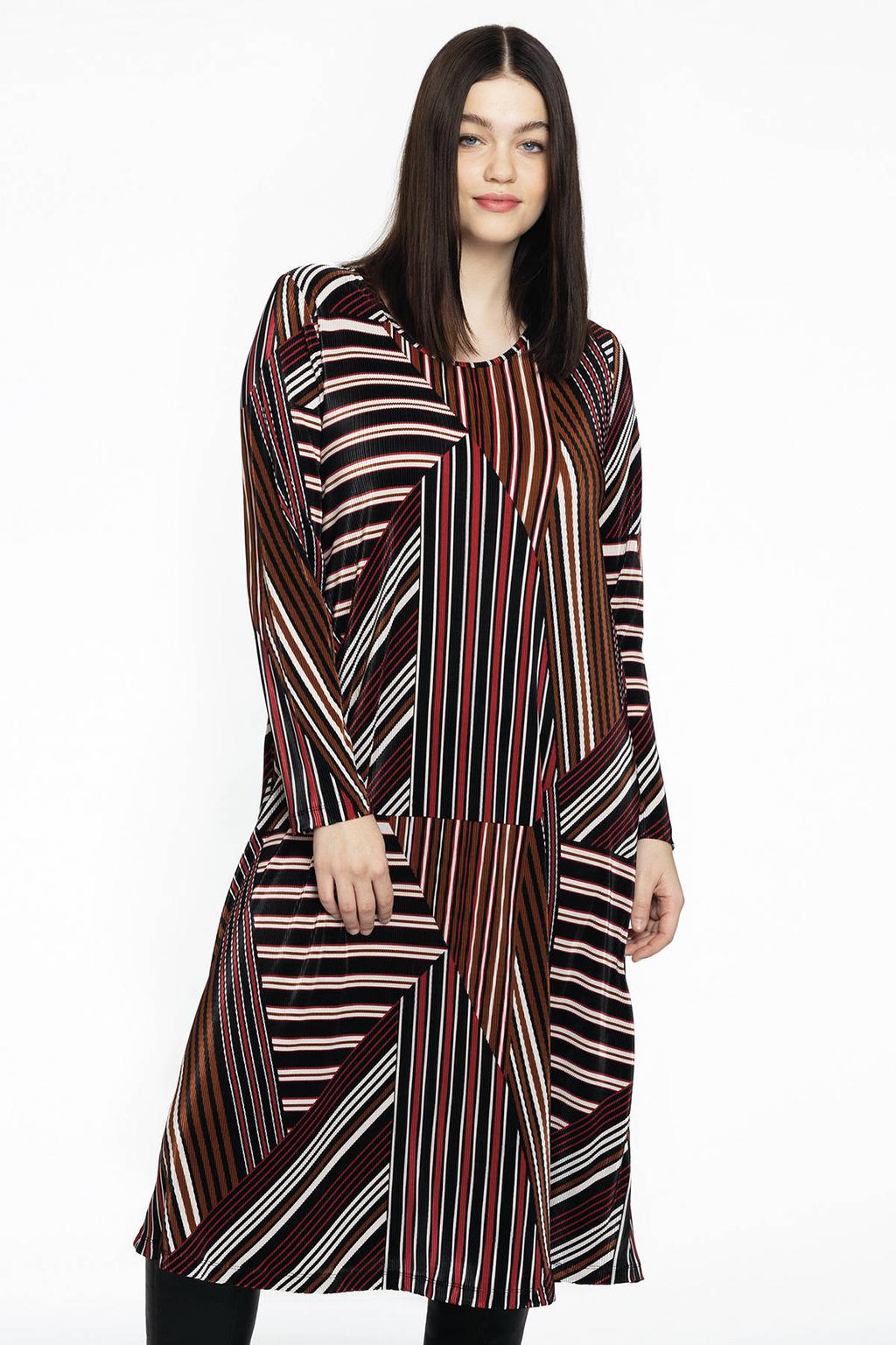 YOEK jurk met all over print donkerrood/zwart