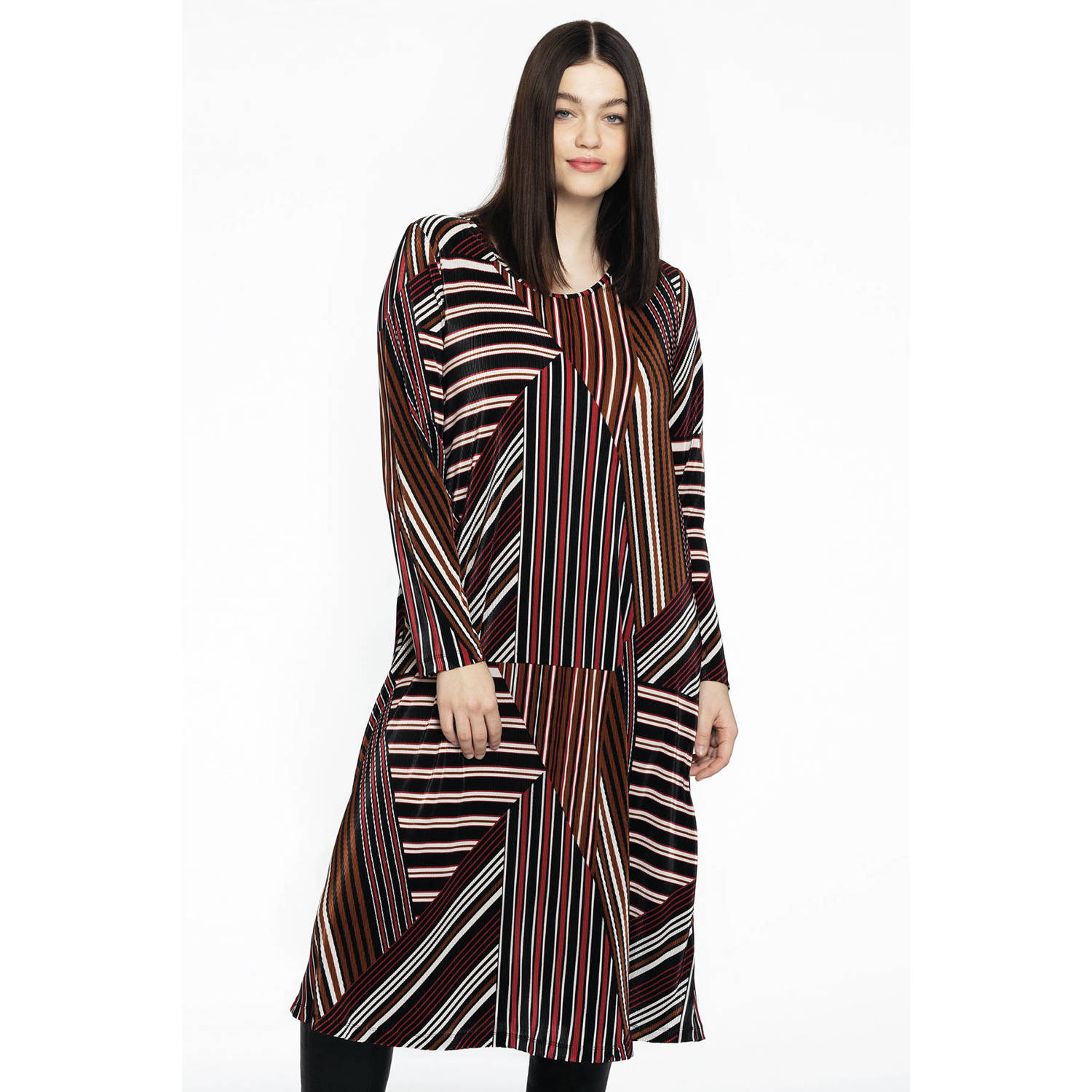 YOEK jurk met all over print donkerrood zwart